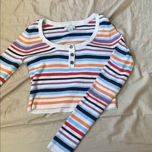 Multicolour striped long sleeve cropped sweater